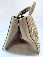 Load image into Gallery viewer, PRELOVED Prada Canvas Studded Crystal Large Canapa Tote Militare
