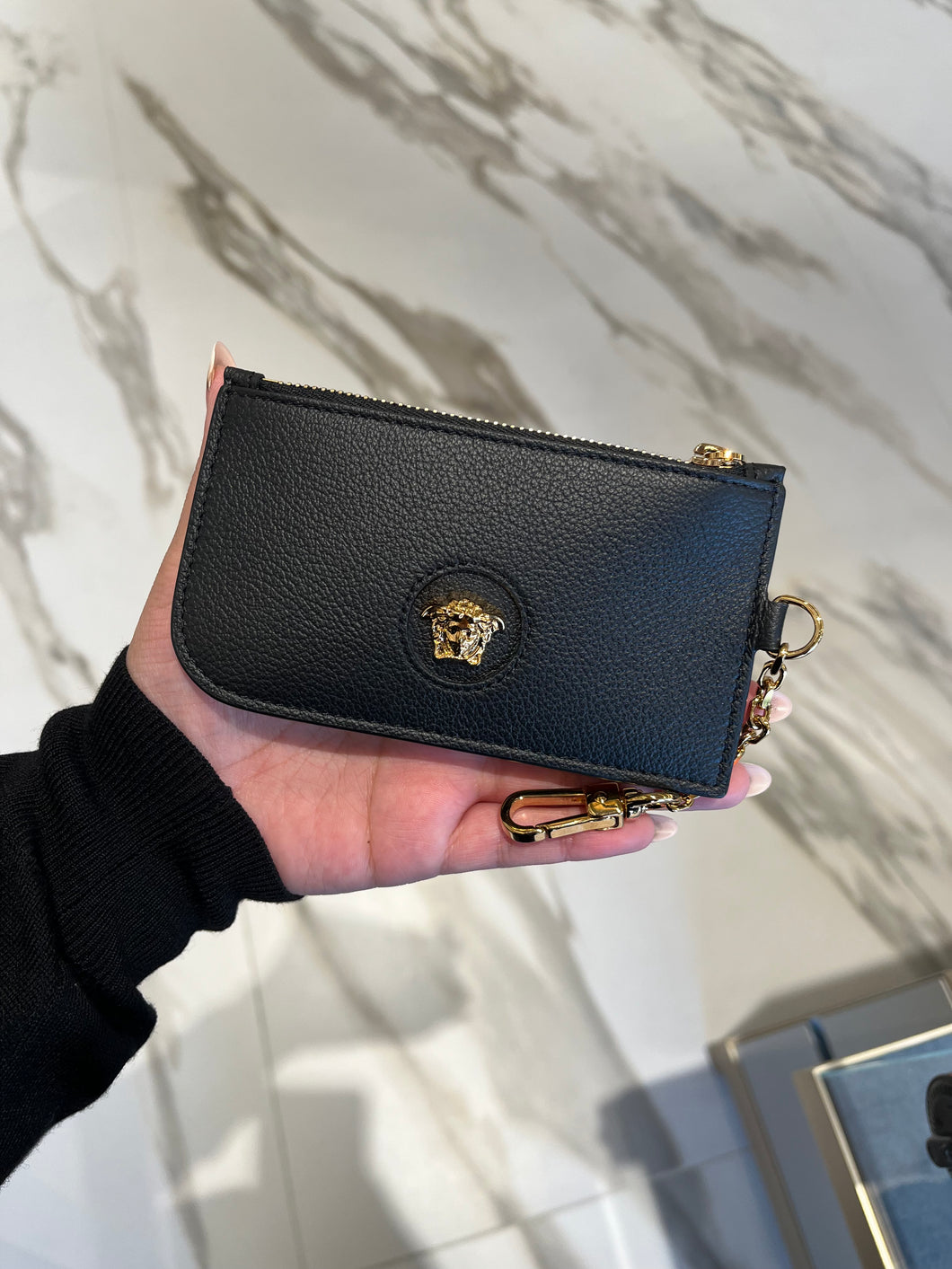 BRAND NEW VERSACE Medusa Card Case with Keychain Black