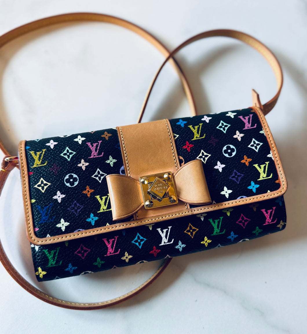 Louis Vuitton X Takashi Murakami Monogram Multicolor Noir Sarah Noeud Wallet
