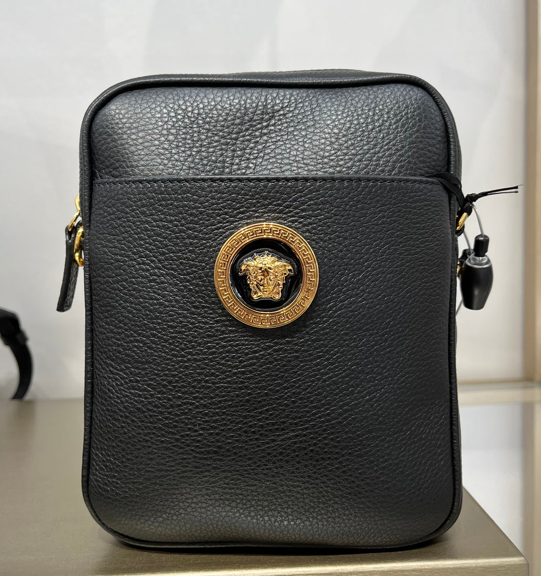 BRAND NEW VERSACE Unisex Medusa Calfskin Sling Bag Black