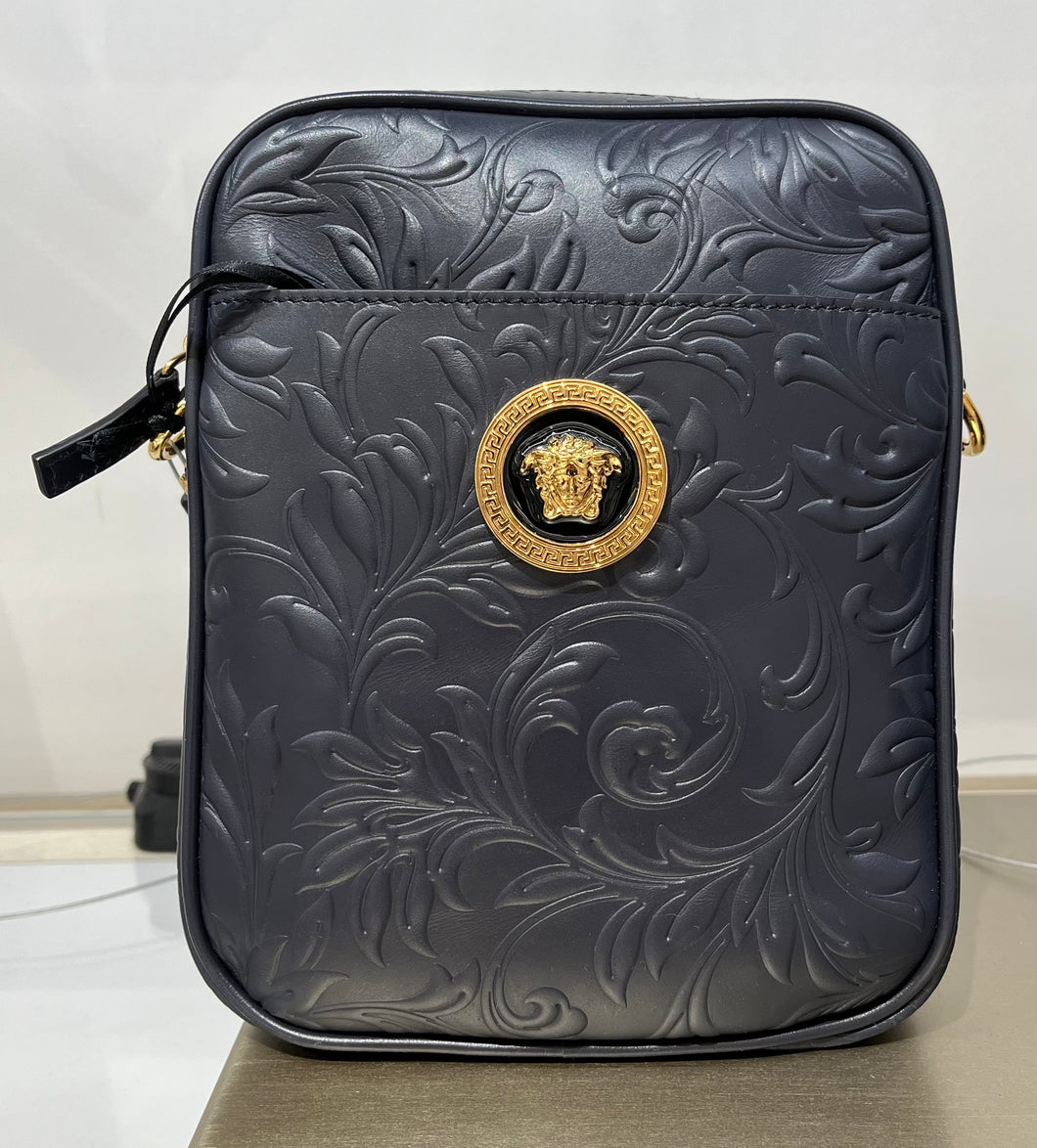 BRAND NEW VERSACE Unisex Medusa Barocco Embossed Leather Sling Bag
