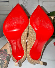 Load image into Gallery viewer, Christian Louboutin Pigalle Follie 100 Champagne Glitter Size 7.5
