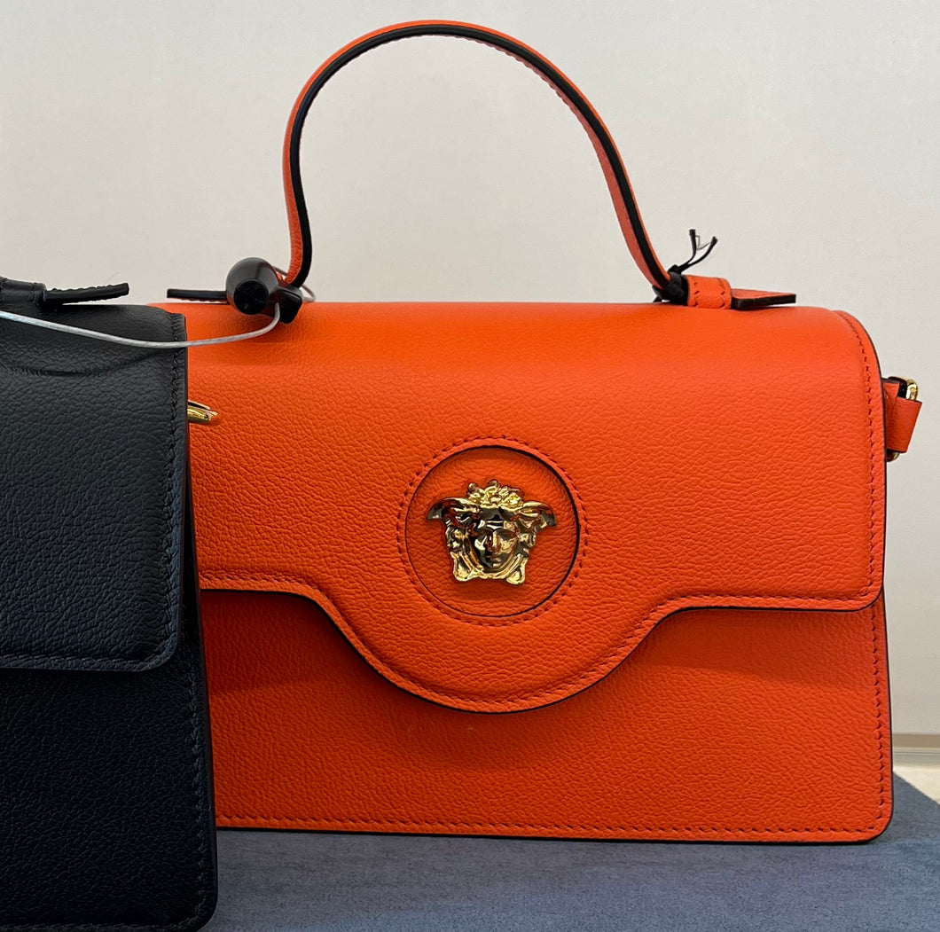 BRAND NEW VERSACE Medusa Flap Top Handle Orange Medium