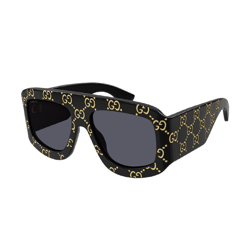 BRAND NEW Gucci Sunglasses GG0983S 004 Black With Gold GG Pattern/Grey