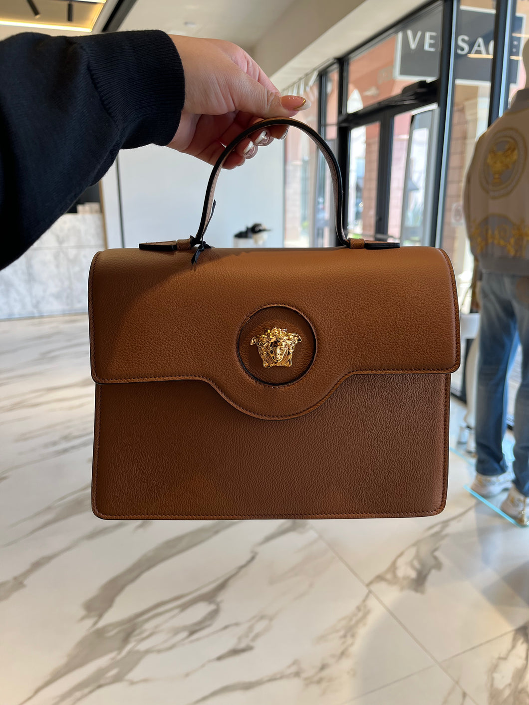 BRAND NEW VERSACE Medusa Flap Top Handle Brown Large