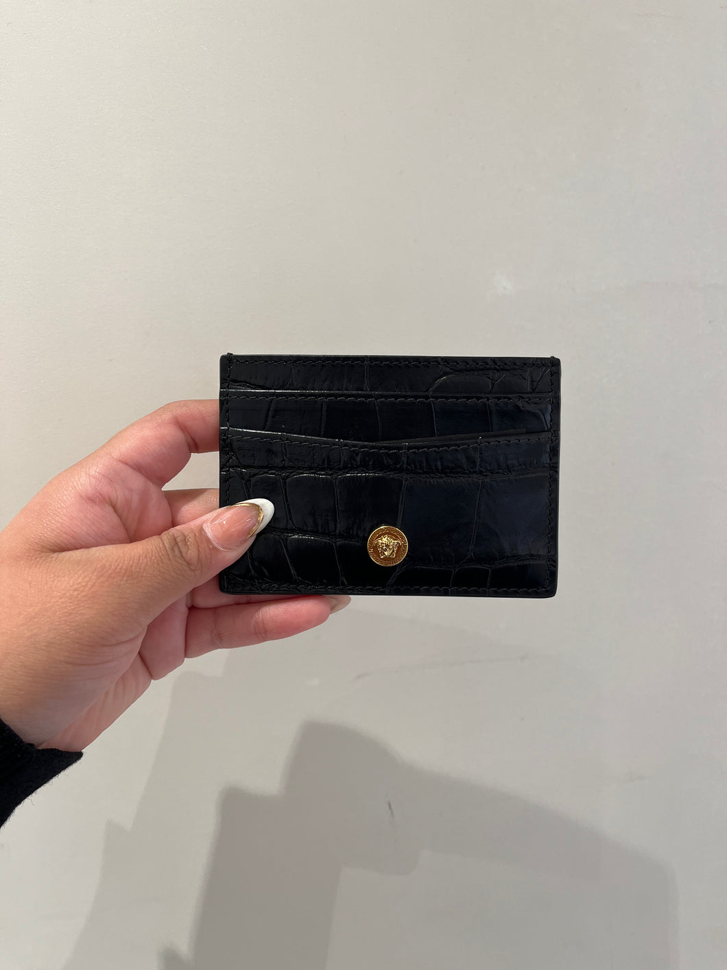 BRAND NEW VERSACE Medusa Croc Embossed Card Case Black