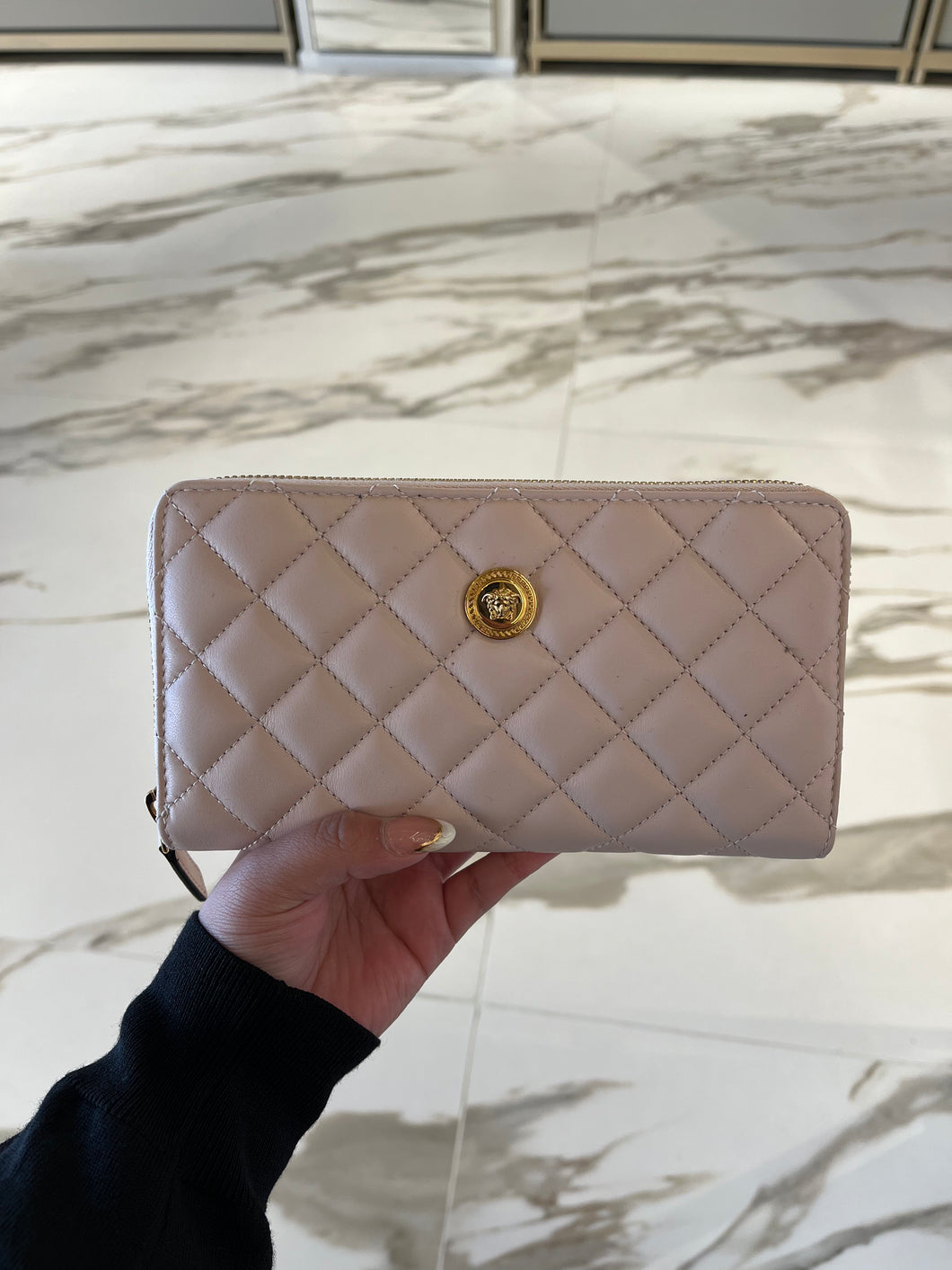 BRAND NEW VERSACE Medusa Quilted Zip Wallet Blush Pink