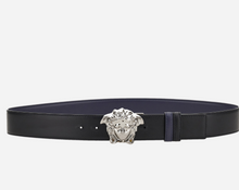 Load image into Gallery viewer, BRAND NEW VERSACE Medusa Reversible Unisex Belt Silver Navy Black
