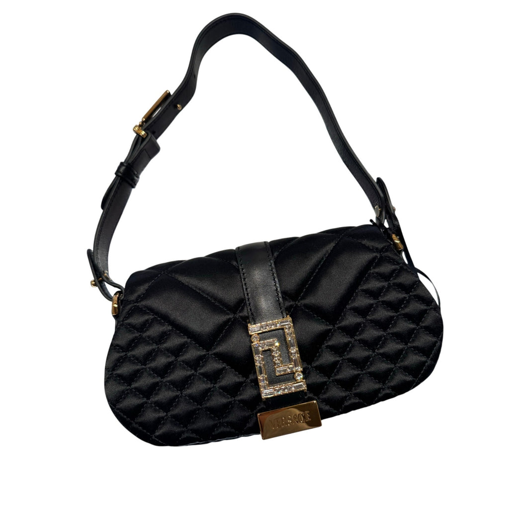 BRAND NEW VERSACE Quilted Satin Greca Rhinestone Shoulder Bag