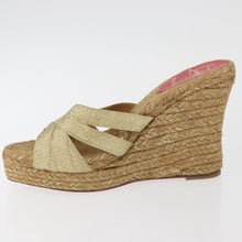 Load image into Gallery viewer, Christian Louboutin Gold Ribbon Espadrille Wedge Sandals Size 39 (Fit Like US 8)
