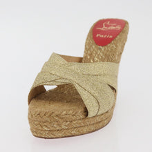 Load image into Gallery viewer, Christian Louboutin Gold Ribbon Espadrille Wedge Sandals Size 39 (Fit Like US 8)
